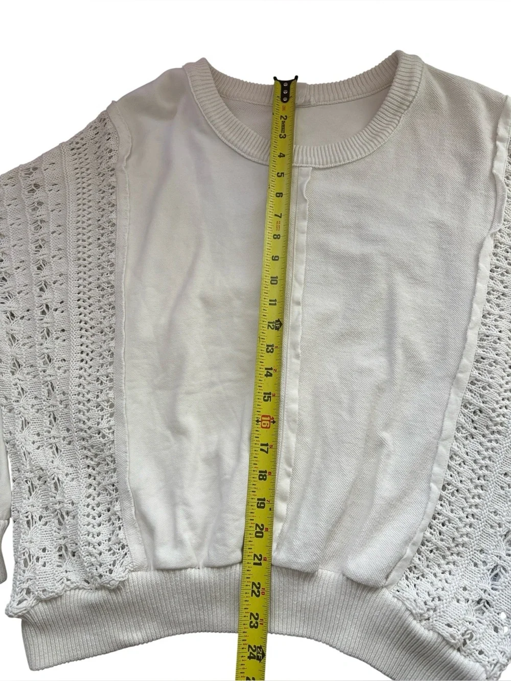 Tribal Jeans Cream Mixed Media Crochet Knit Detail Pullover Sweater Size XL - Picture 11 of 13